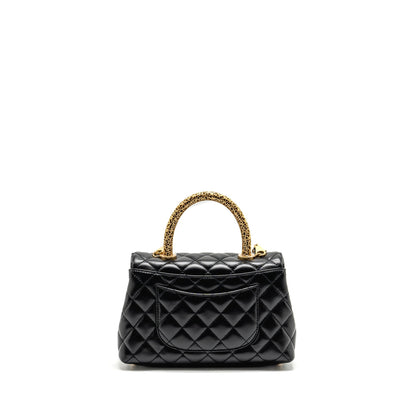 Chanel Detailed Metal Handle Small Coco Handle Flap Bag Calfskin Black GHW (Microchip)