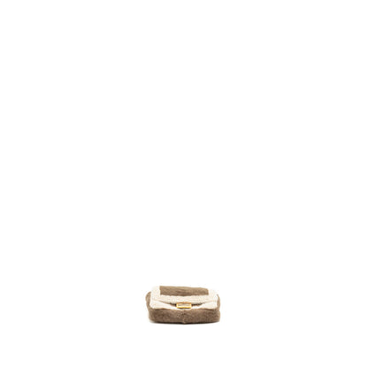 Fendi Nano Chain Baguette Charm Purse Shearling Brown/Cream
