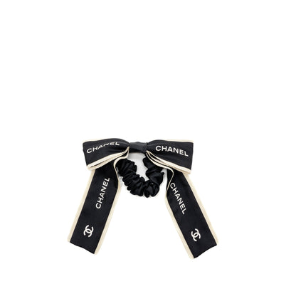 Chanel Hair Tie silk twill Black / White