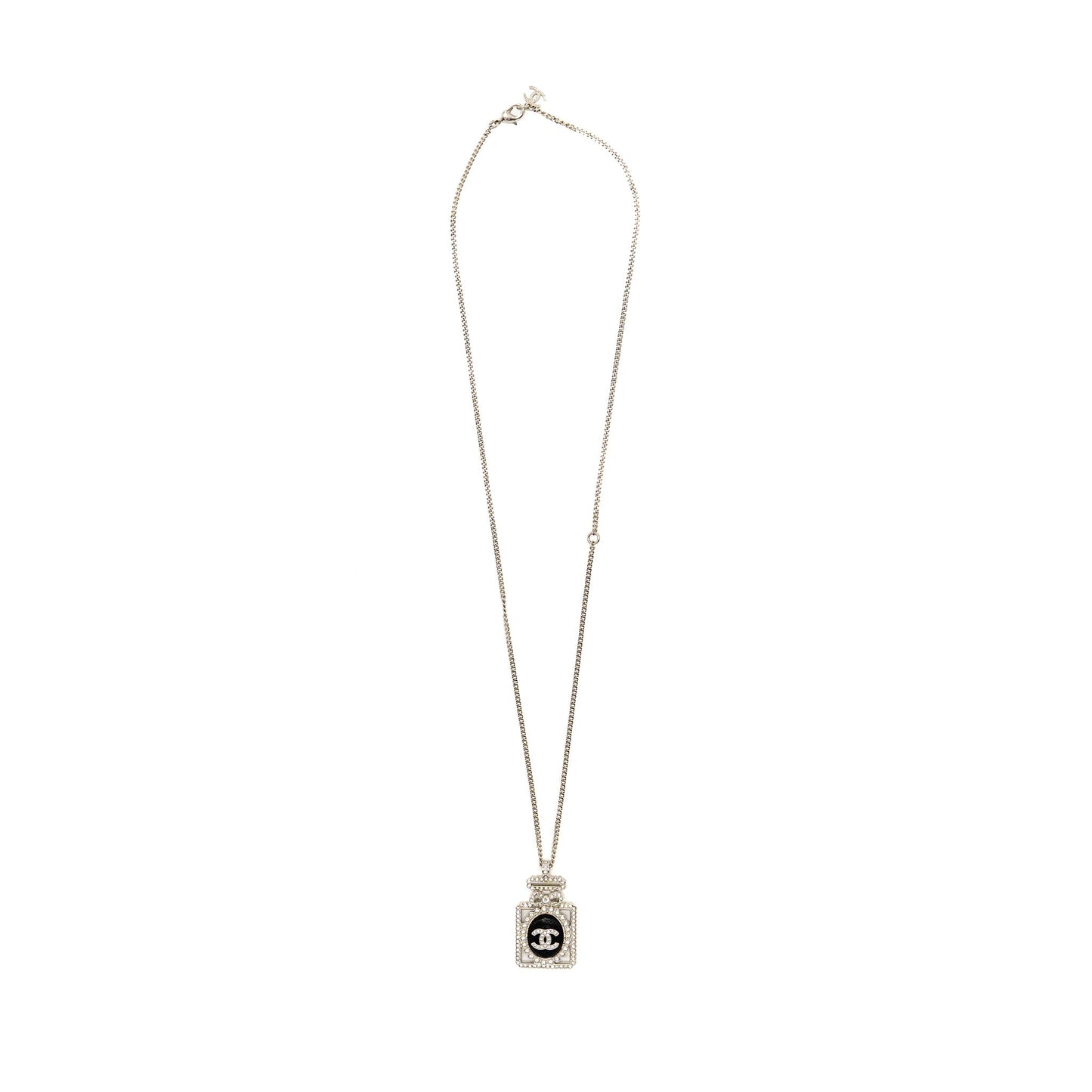 Chanel No.5 Perfume Bottle Necklace Crystal/Leather Light Gold Tone