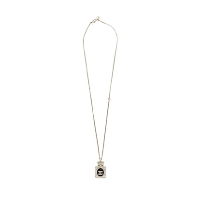 Chanel No.5 Perfume Bottle Necklace Crystal/Leather Light Gold Tone