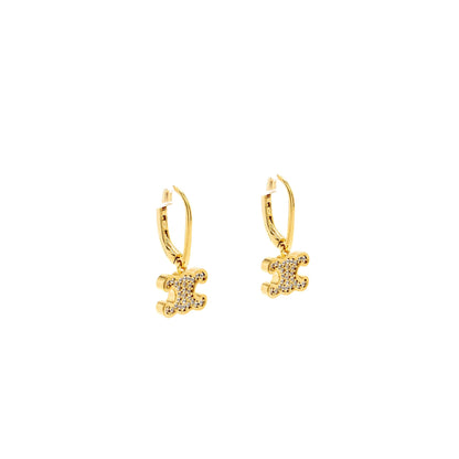 Celine TRIOMPHE RHINESTONE EARRINGS BRASS FINISH CRYSTALS