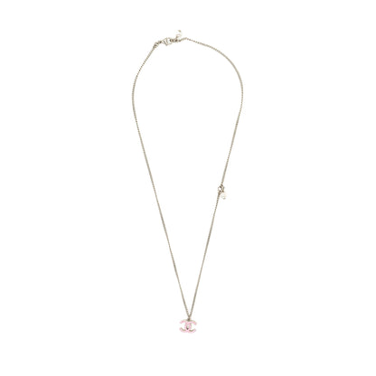 Chanel CC Logo Necklace Pink/Silver Tone
