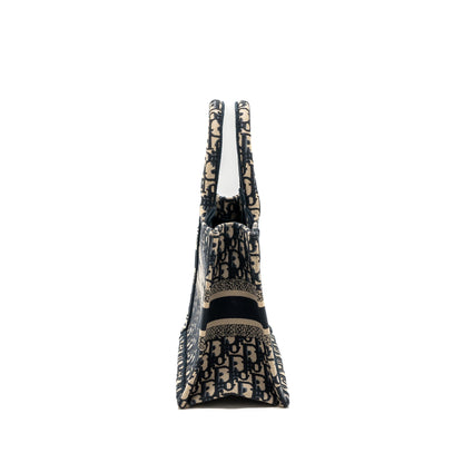 Dior small book tote blue oblique jacquard embroidery