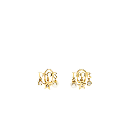 Dior Logo Ear Clips Pearl Gold Tone