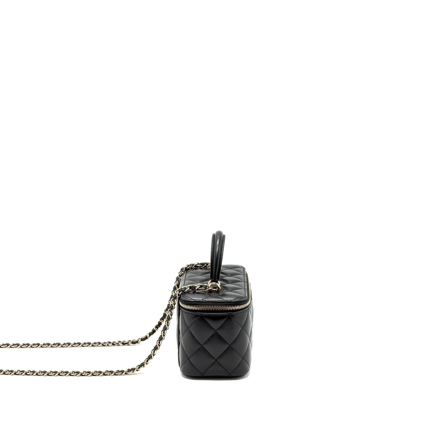 Chanel Top Handle Long Vanity With Chain Lambskin Black LGHW(Microchip)