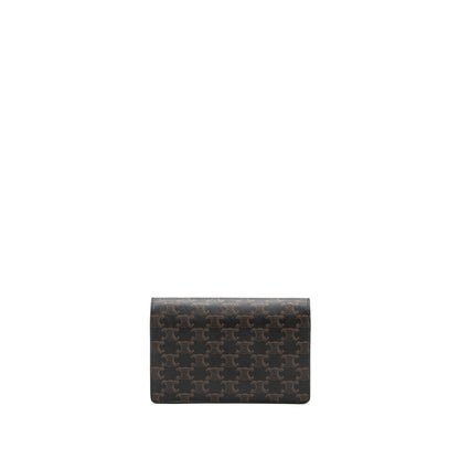 Luxury CELINE wallet on strap triomphe canvas / lambskin tan