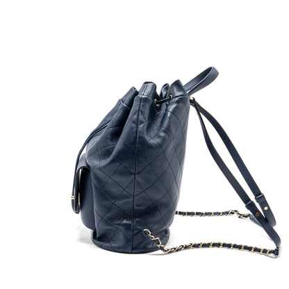 Chanel Drawstring Backpack Lambskin / Grained Calfskin Dark Blue LGHW