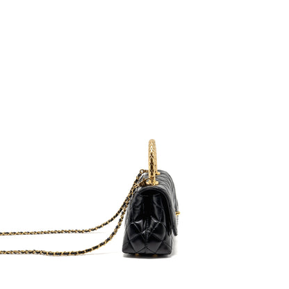 Chanel Metal Top Handle Coco Handle Mini Shiny Calfskin Black GHW (Microchip)
