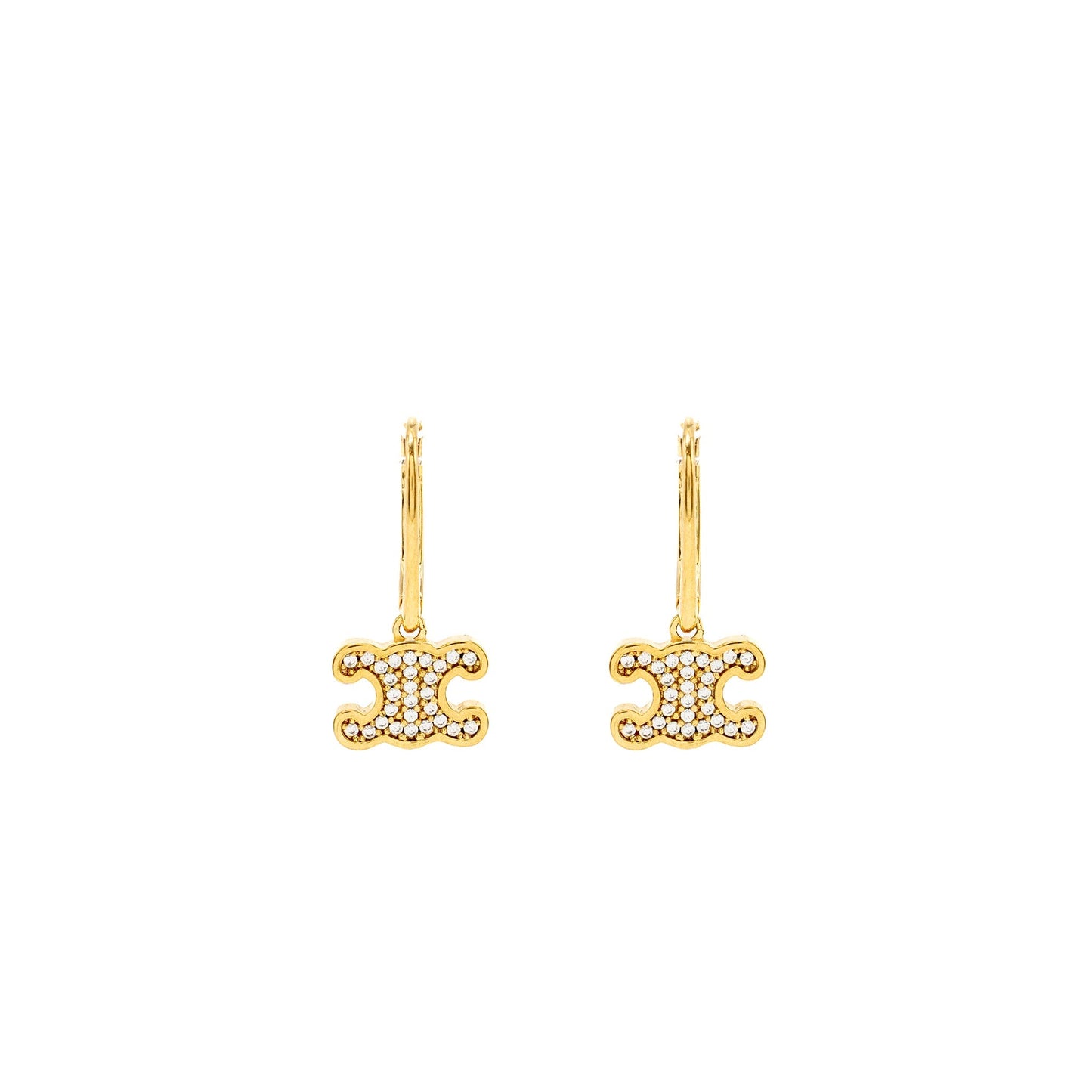 Celine TRIOMPHE RHINESTONE EARRINGS BRASS FINISH CRYSTALS