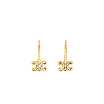 Celine TRIOMPHE RHINESTONE EARRINGS BRASS FINISH CRYSTALS