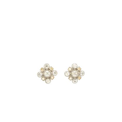 Chanel Quilted Earring Crystal Silver Tone