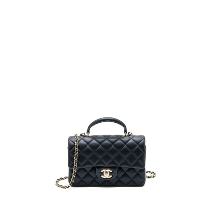 Chanel 22a Top Handle Mini Rectangular Flap Bag Lambskin Dark Blue LGHW(Microchip)