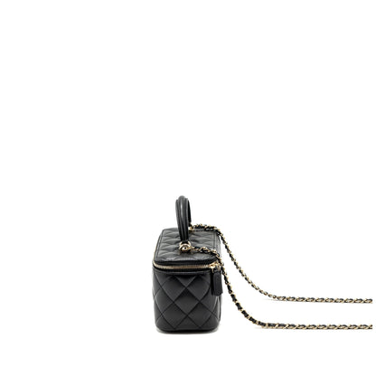 Chanel Top Handle Long Vanity With Chain Lambskin Black LGHW(Microchip)
