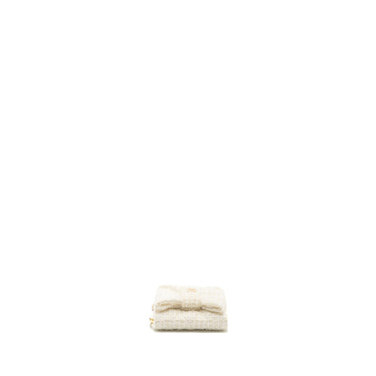 Chanel Mini Bow Card Holder With Chain Tweed White LGHW(Microchip)
