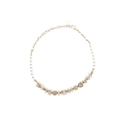 Chanel Letter Pearl Chocker Crystal Light Gold Tone