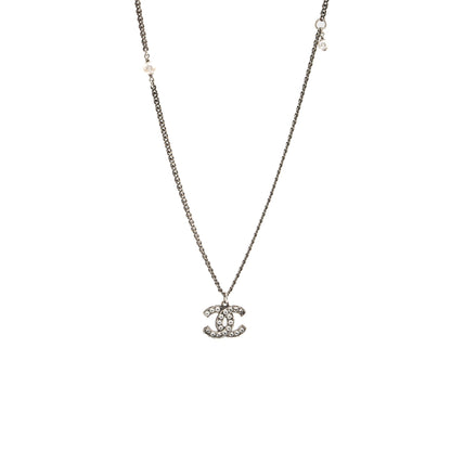 Chanel CC Logo Necklace Crystal/Pearl Ruthenium Hardware