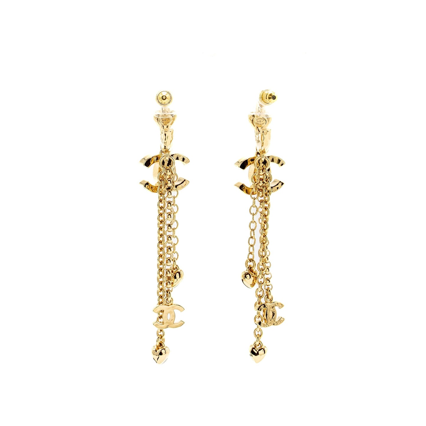 Chanel CC Logo/Heart dropped earrings light gold tone
