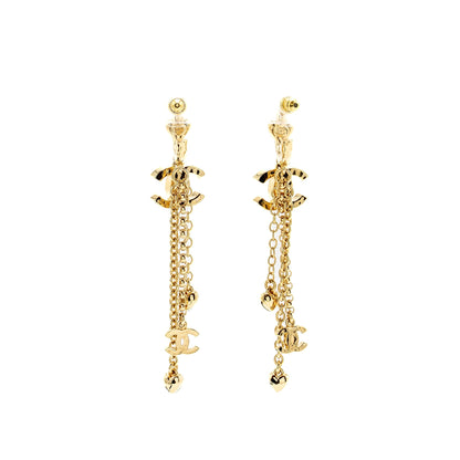 Chanel CC Logo/Heart dropped earrings light gold tone