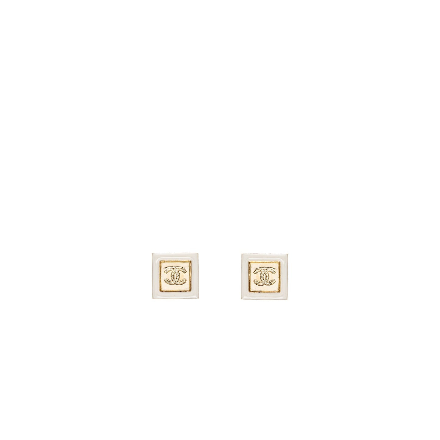 Chanel Square and CC logo earrings white gold tone