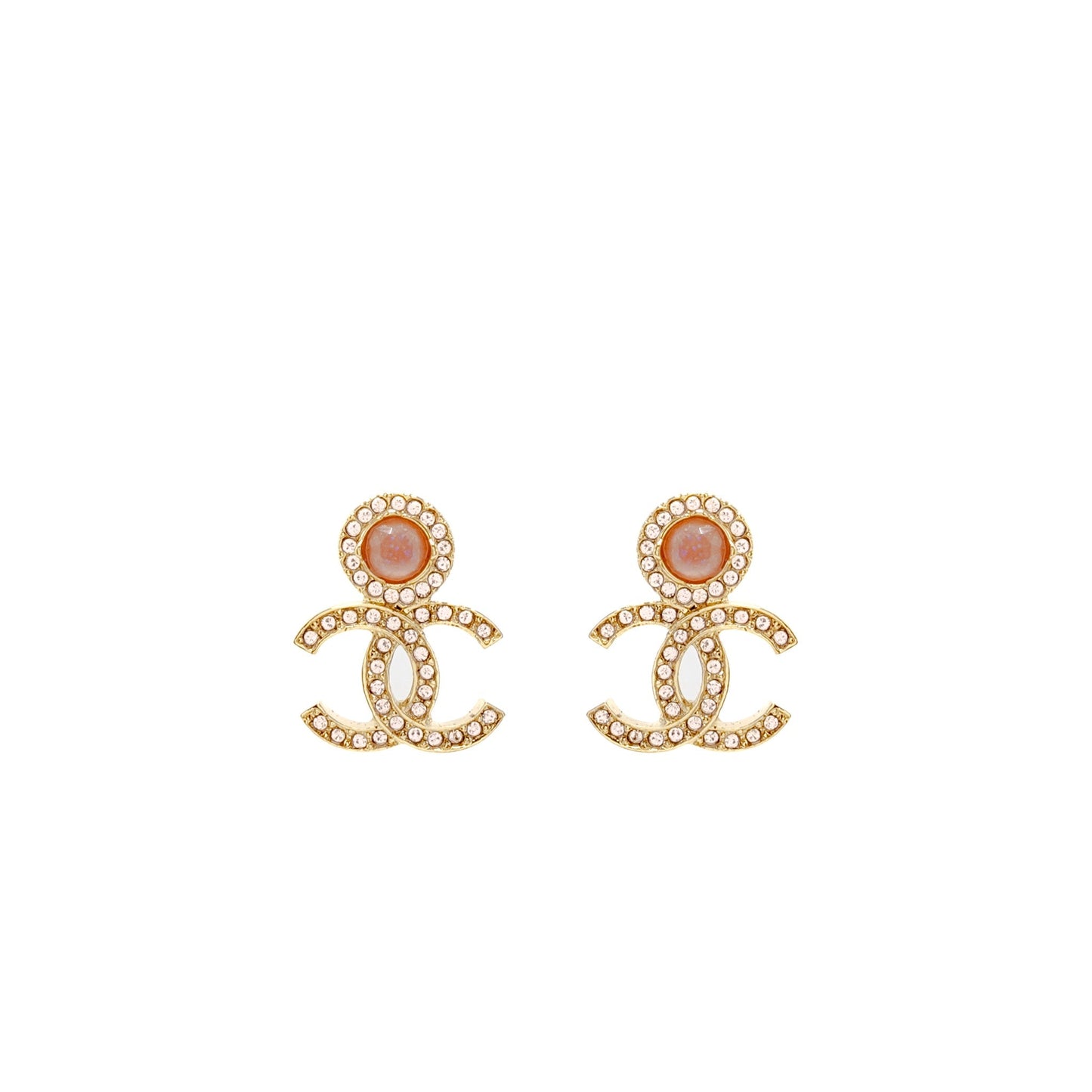 Chanel CC Logo Earrings Pink Crystal Gold Tone
