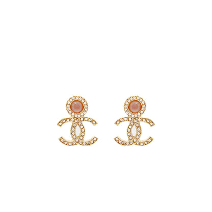 Chanel CC Logo Earrings Pink Crystal Gold Tone