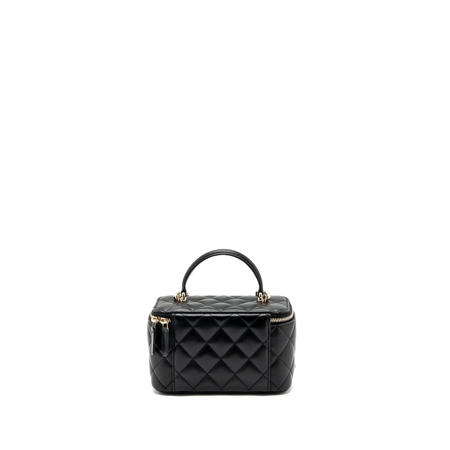Chanel Top Handle Long Vanity With Chain Lambskin Black LGHW(Microchip)