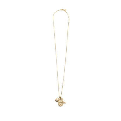 Chanel 21A Metal Plate Crystal Necklace Brushed Gold Tone