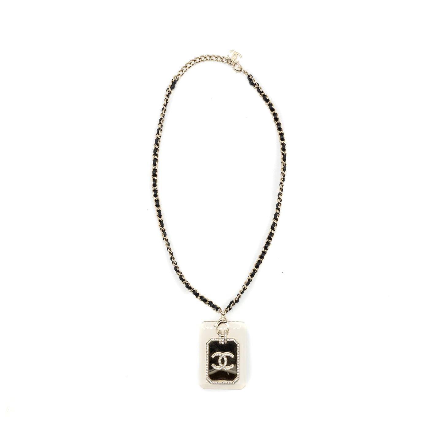 Chanel 21A Long Necklace Card Holder Leather Chain White LGHW