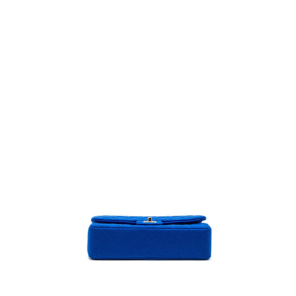 Chanel medium classic double flap bag fabric blue SHW