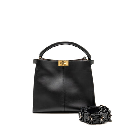 Fendi Peekaboo X-Lite Medium Calfskin Black with Flowerland Strap