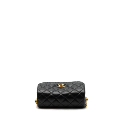 Chanel 22a Button On Chain Flap Shoulder Bag Lambskin Black Brushed GHW(Microchip)