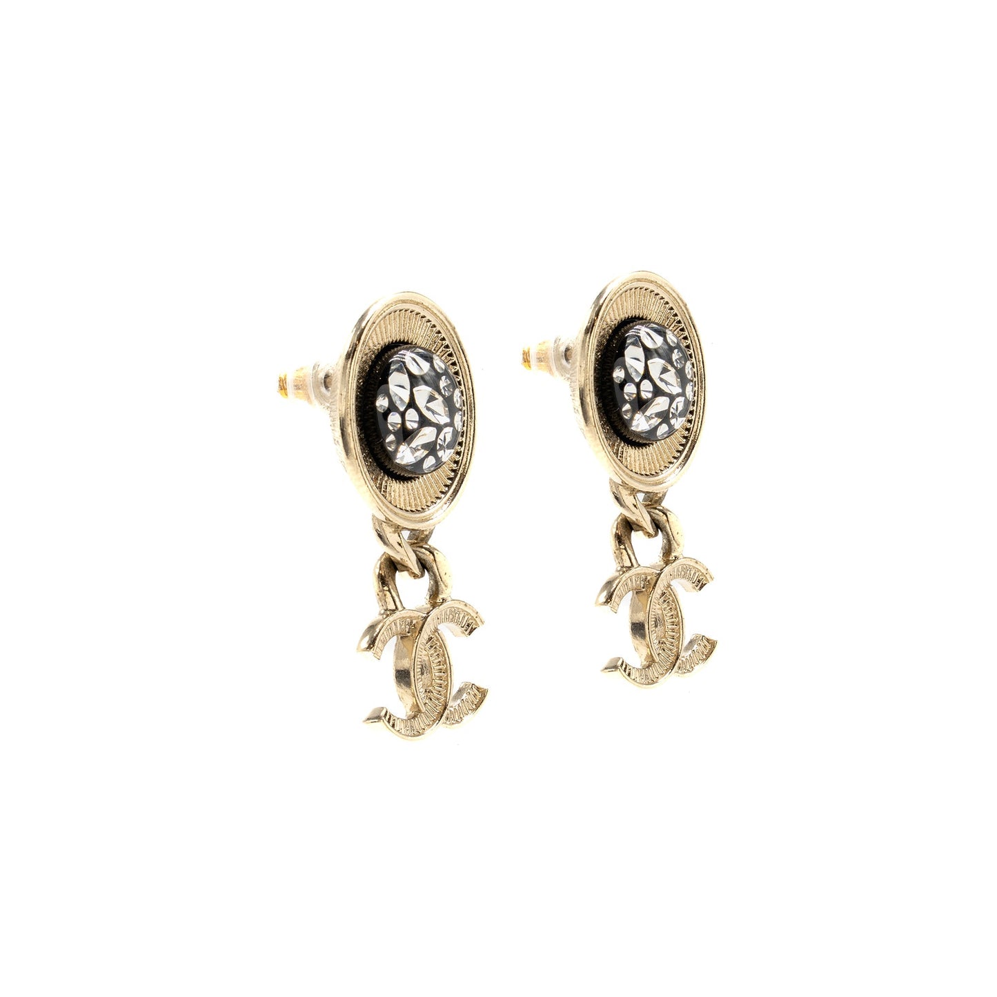 Chanel CC drop earrings light gold tone