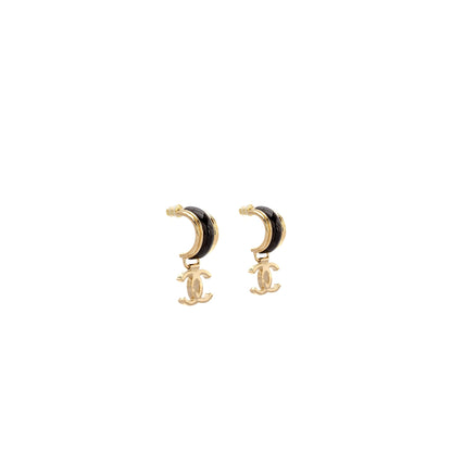 Chanel CC drop earrings brown light gold tone