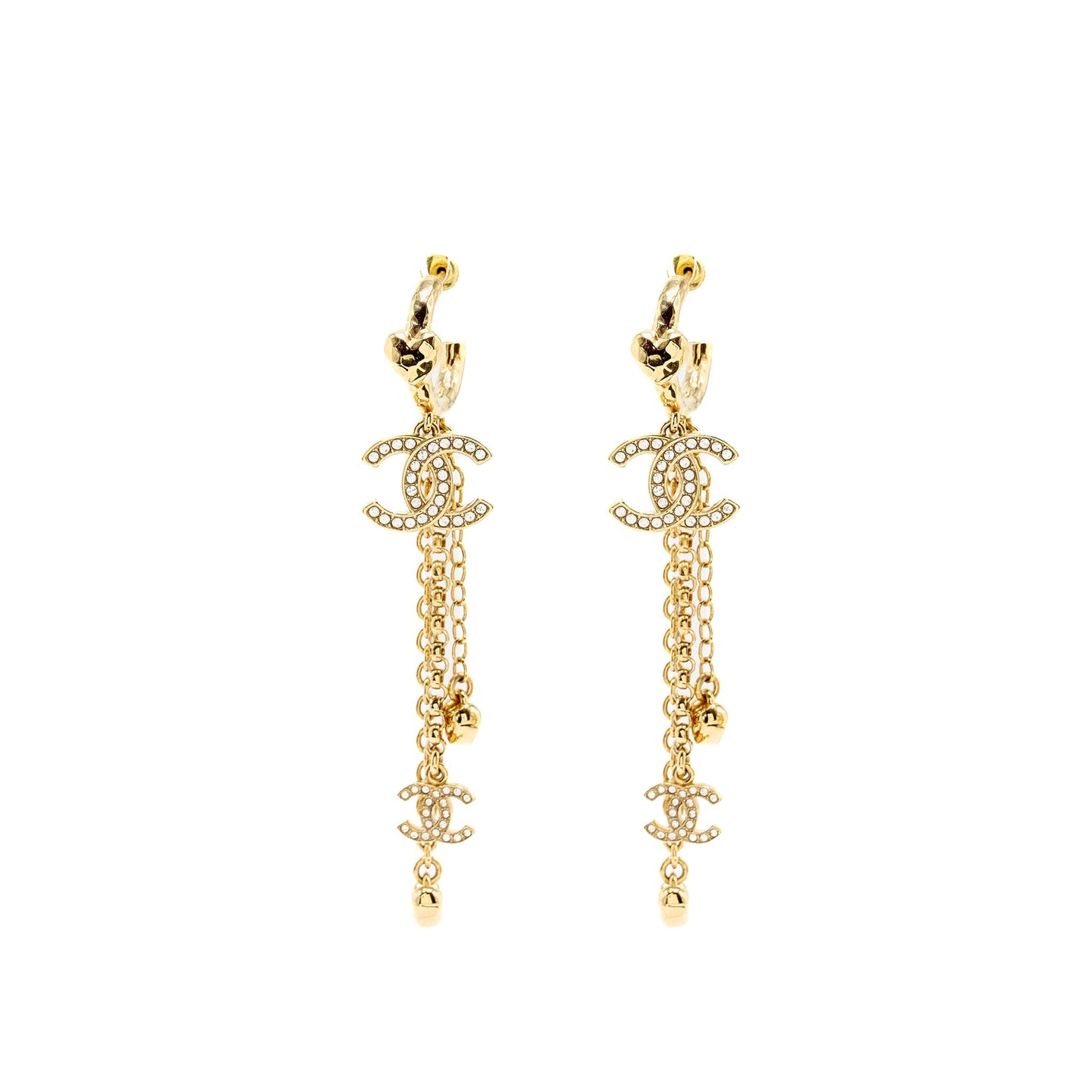Chanel CC Logo/Heart dropped earrings light gold tone