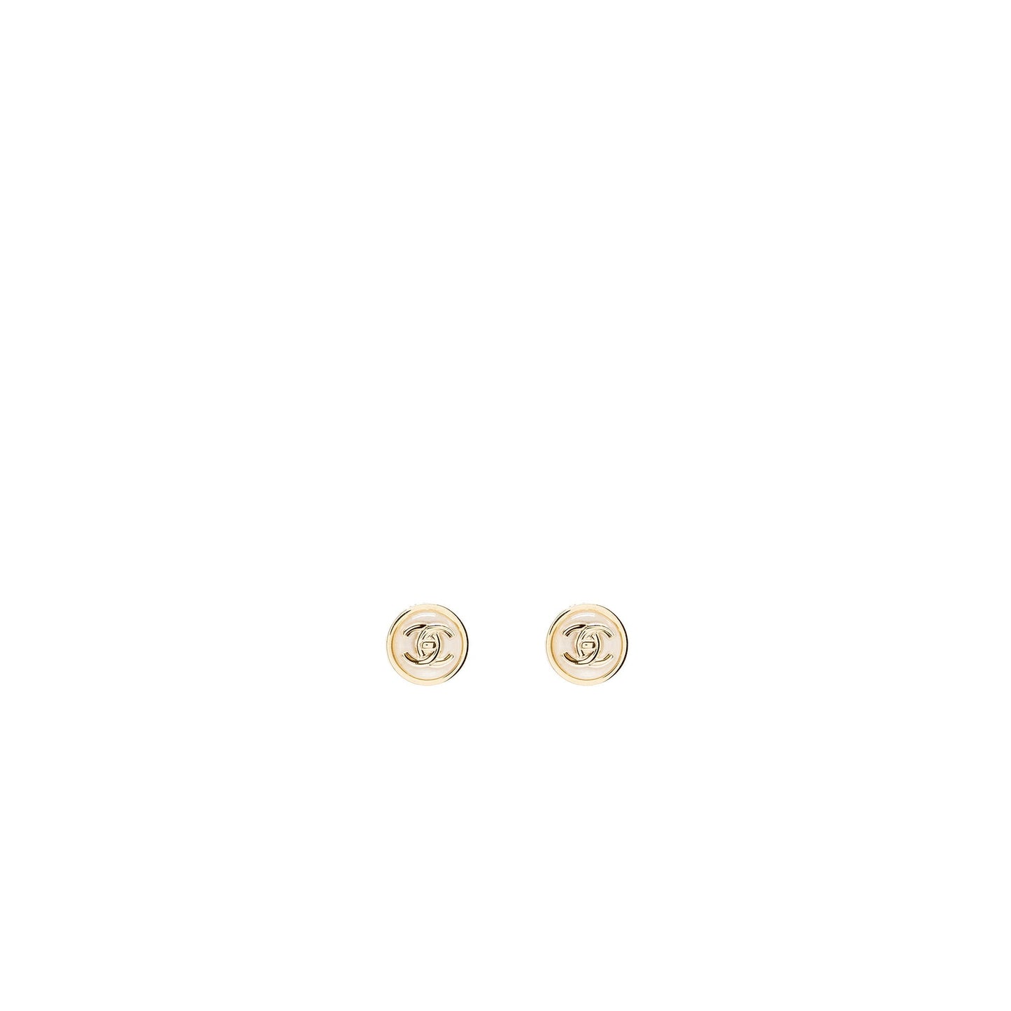 Chanel round cc Logo earrings white light gold tone