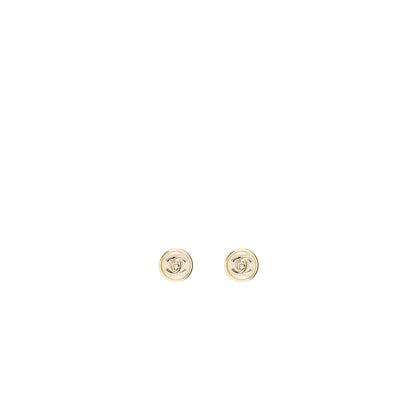 Chanel round cc Logo earrings white light gold tone