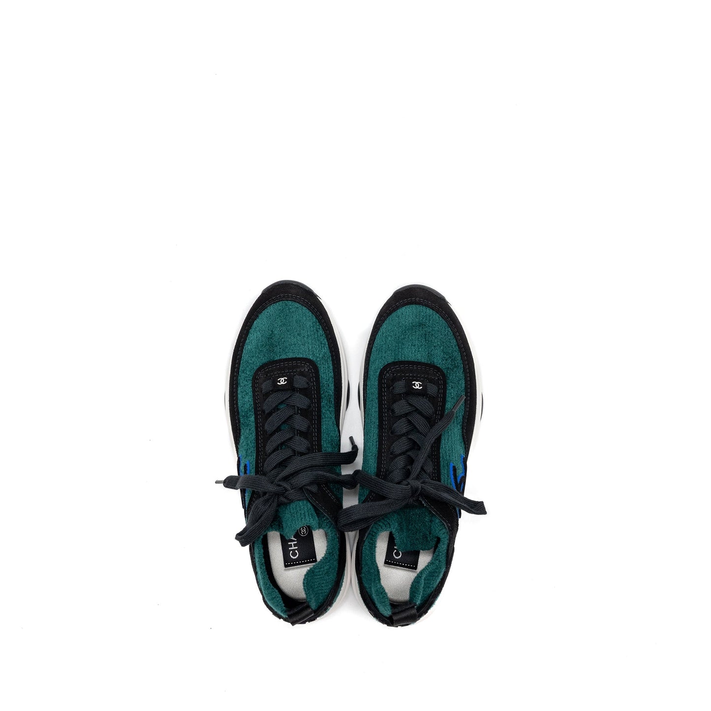 Chanel Size 37 CC logo Sneakers Suede/Knit Fabric Green/Black