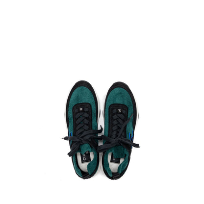 Chanel Size 37 CC logo Sneakers Suede/Knit Fabric Green/Black