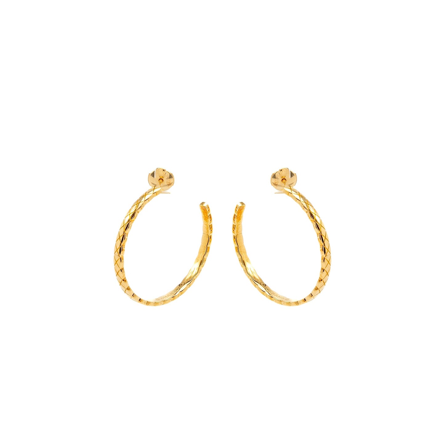 Chanel Coco Crush Hoop Earrings Quilted Motif Beige Gold