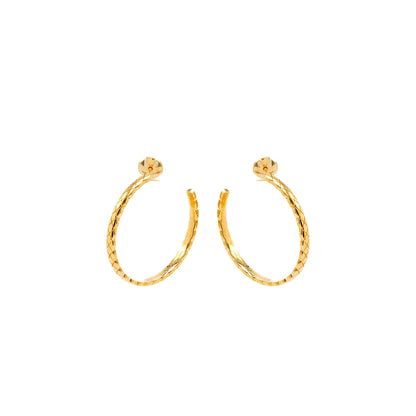 Chanel Coco Crush Hoop Earrings Quilted Motif Beige Gold