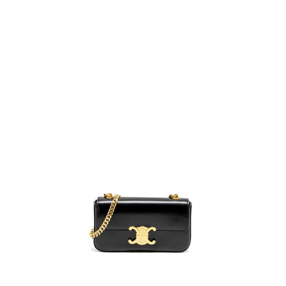 Celine Triomphe Chain Mini Purse Calfskin Black