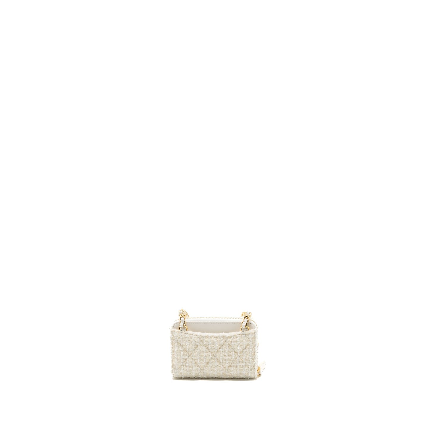 Chanel Mini Bow Card Holder With Chain Tweed White LGHW(Microchip)