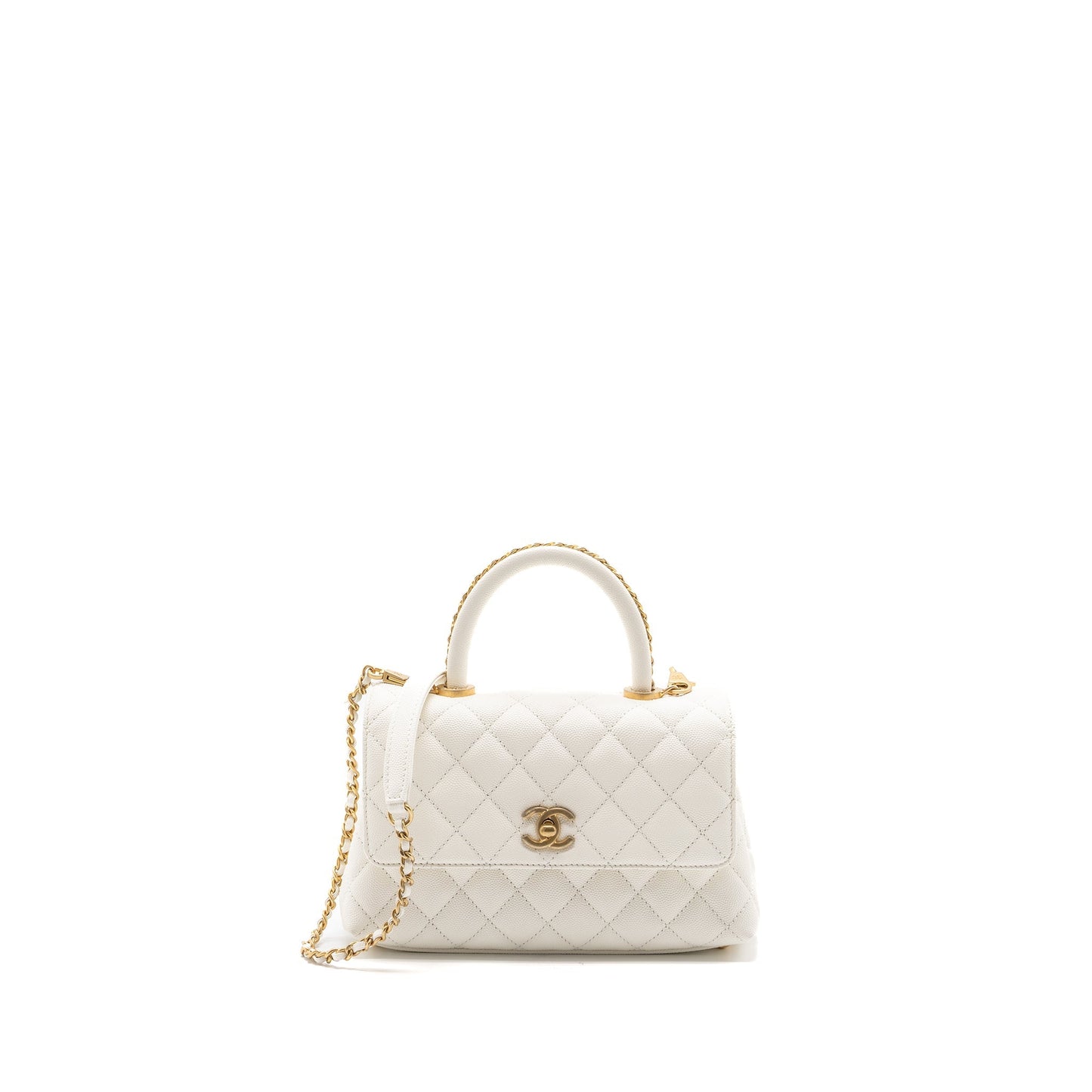 Chanel 23P detailed top handle Small coco handle caviar white GHW (microchip )