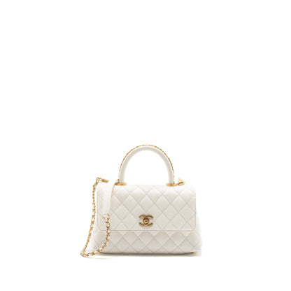 Chanel 23P detailed top handle Small coco handle caviar white GHW (microchip )
