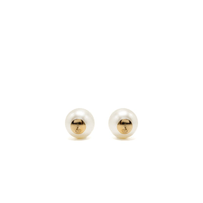 Chanel Giant Pearl Earrings Gold Tone