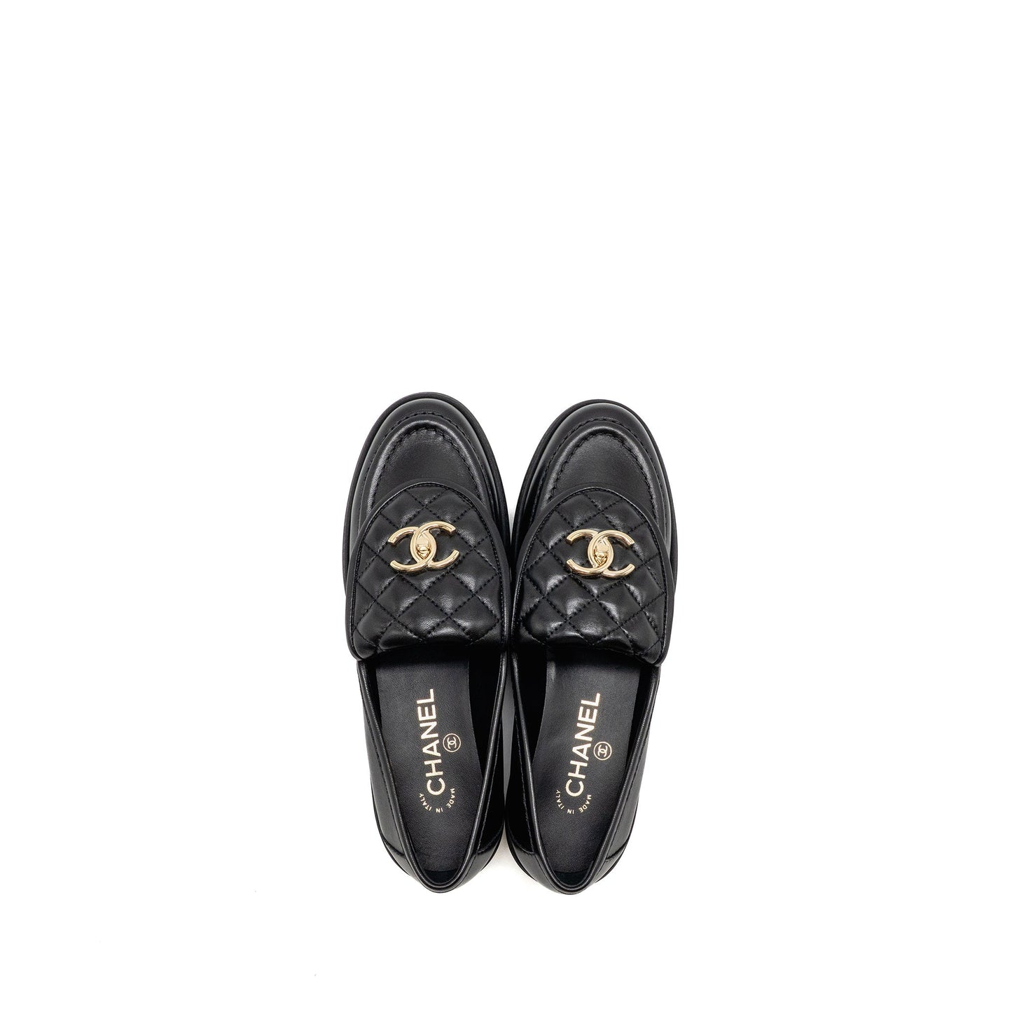 Chanel Size 38 Turnlock Loafer Quilted Leather Black LGHW