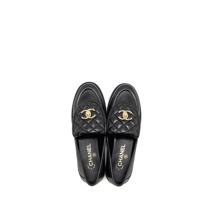Chanel Size 38 Turnlock Loafer Quilted Leather Black LGHW