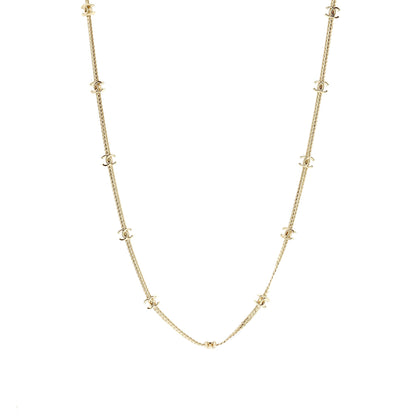 Chanel CC Logo Long Necklace Light Gold Tone