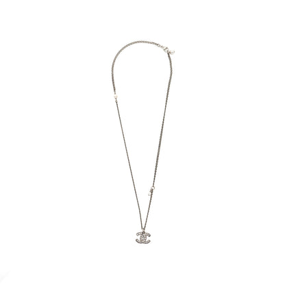 Chanel CC Logo Necklace Crystal/Pearl Ruthenium Hardware